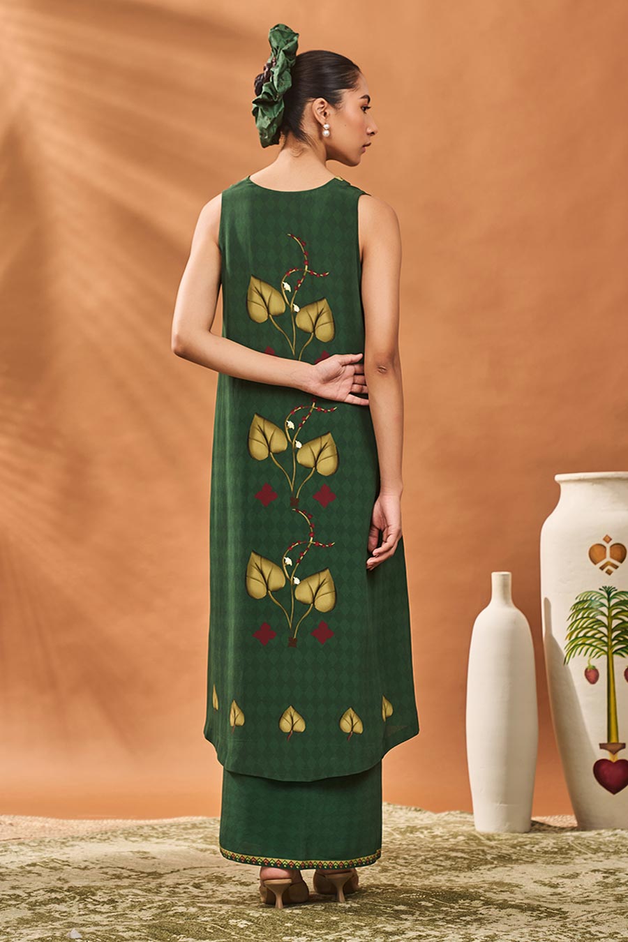 Green Clover Checks Top & Skirt Fusion Set