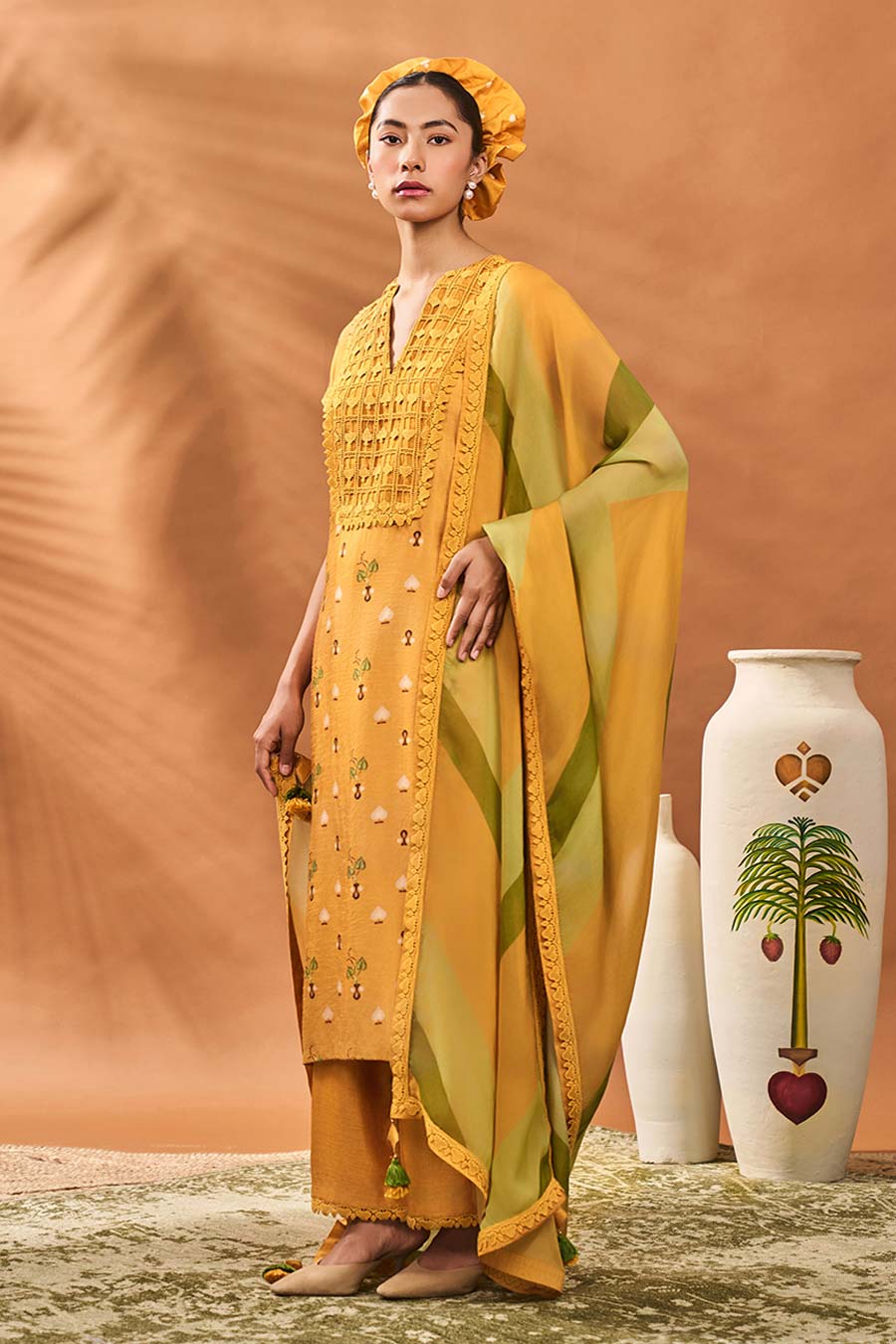 Yellow Spades Blossom Kurta Set