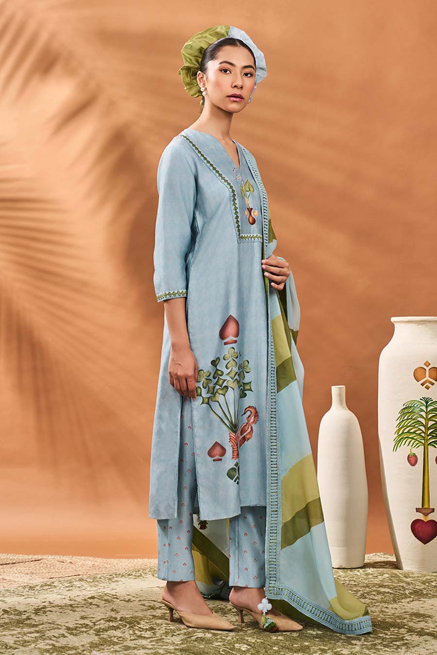 Powder Blue Spades Blossom Kurta Set