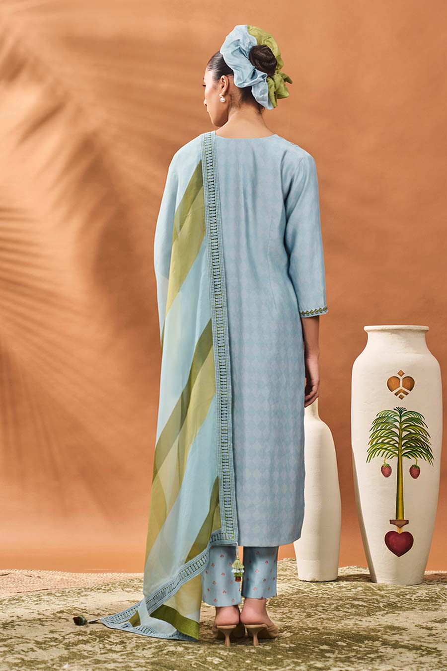 Powder Blue Spades Blossom Kurta Set