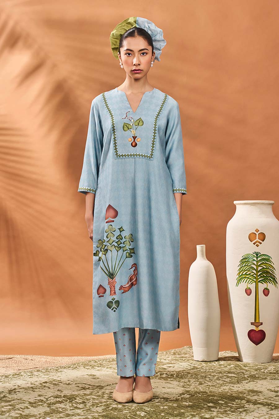 Powder Blue Spades Blossom Kurta Set