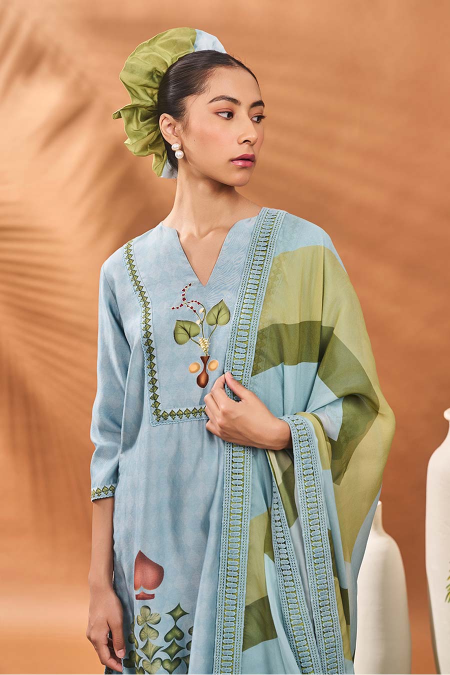 Powder Blue Spades Blossom Kurta Set