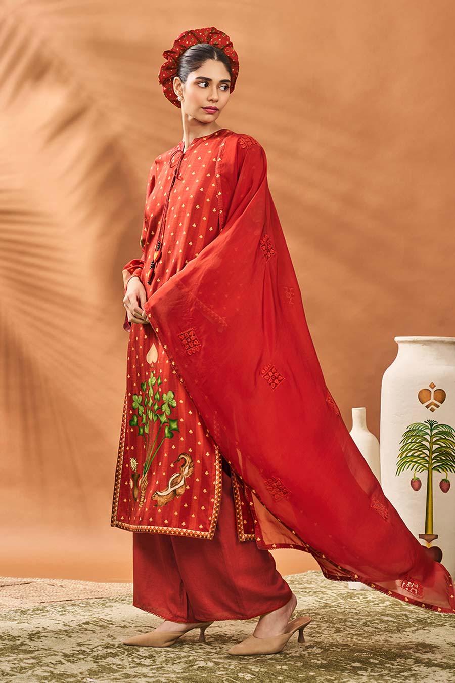 Rust Striped All Fours Long Kurta Set