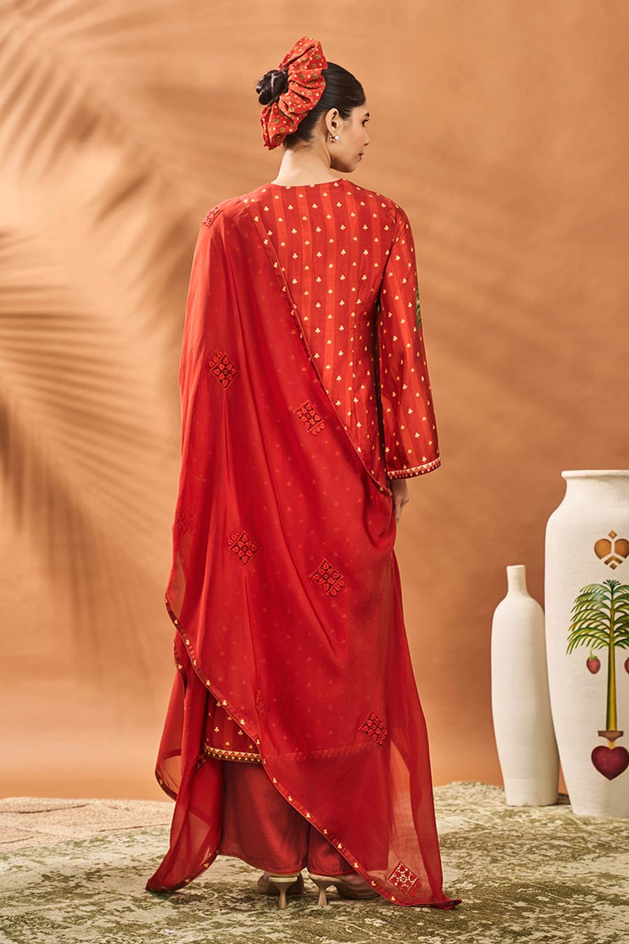 Rust Striped All Fours Long Kurta Set
