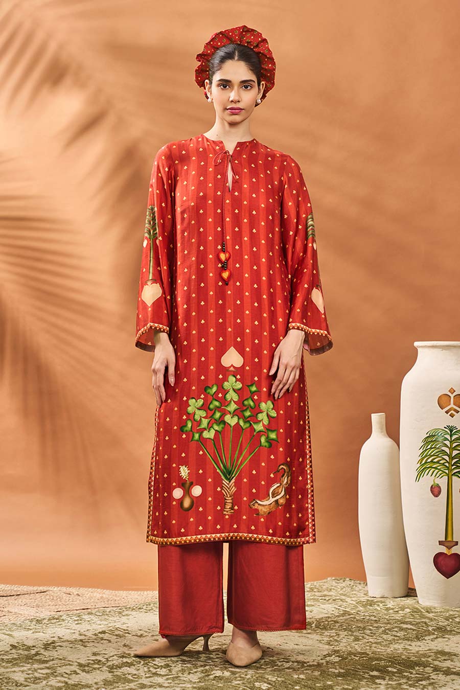 Rust Striped All Fours Long Kurta Set