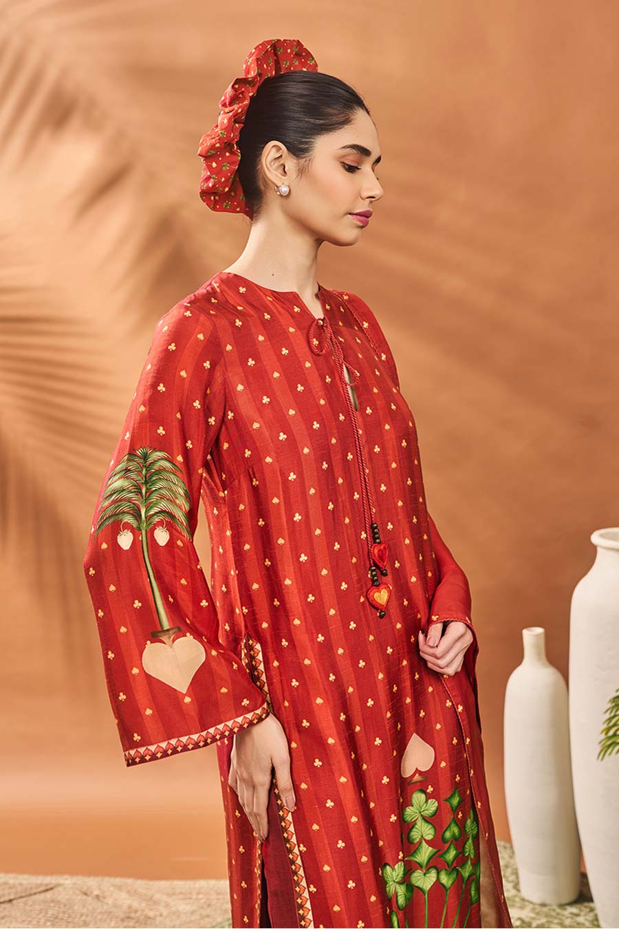 Rust Striped All Fours Long Kurta Set