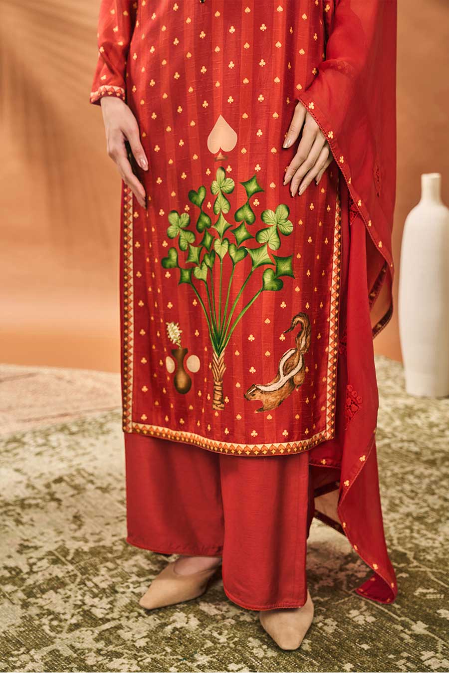 Rust Striped All Fours Long Kurta Set