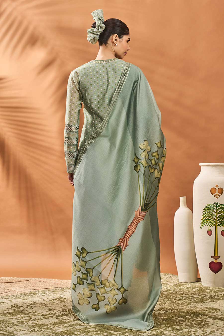 Sage Green Tree Of Hearts Angrakha Kurta Set