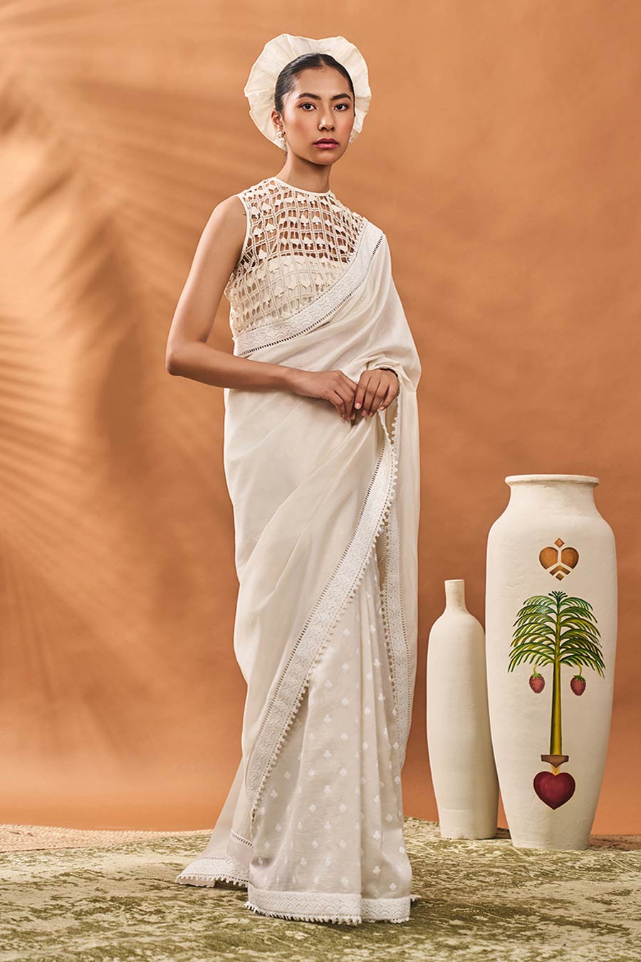 Ivory All Fours Saree With Bustier & Blouse Piece