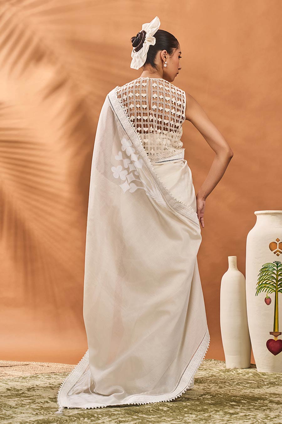 Ivory All Fours Saree With Bustier & Blouse Piece