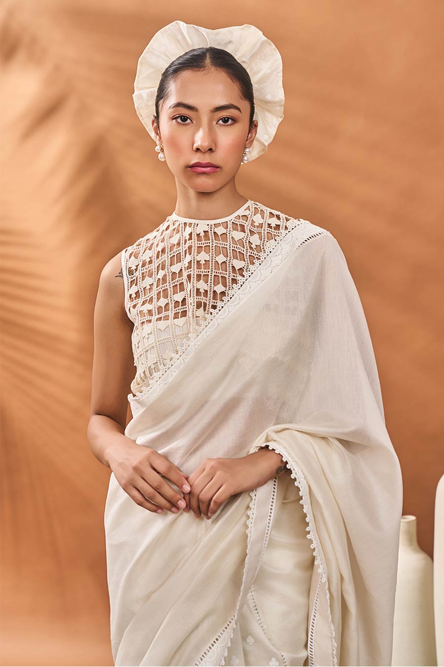 Ivory All Fours Saree With Bustier & Blouse Piece