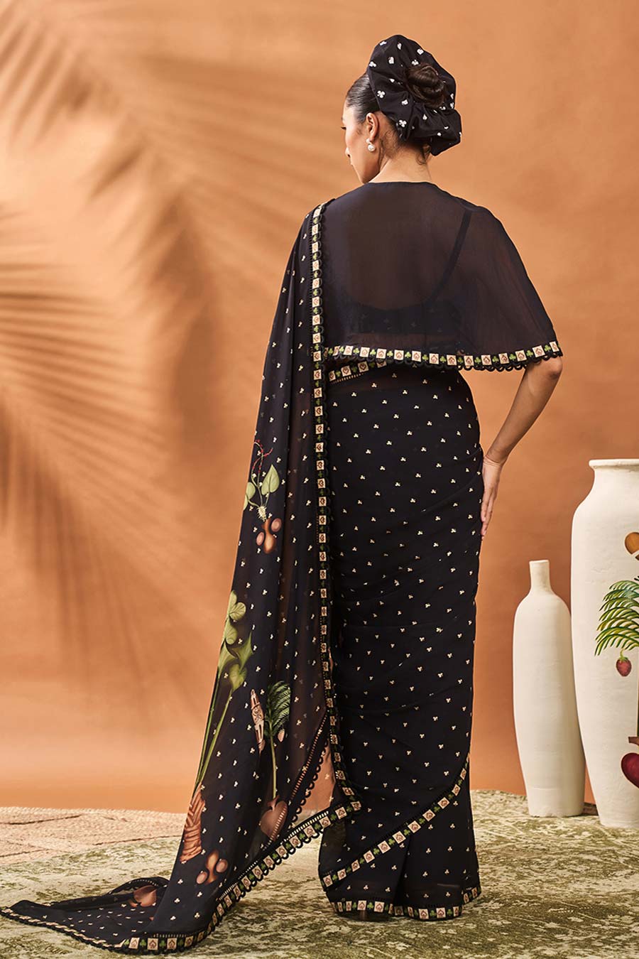 Black Striped All Fours Saree With Blouse Piece