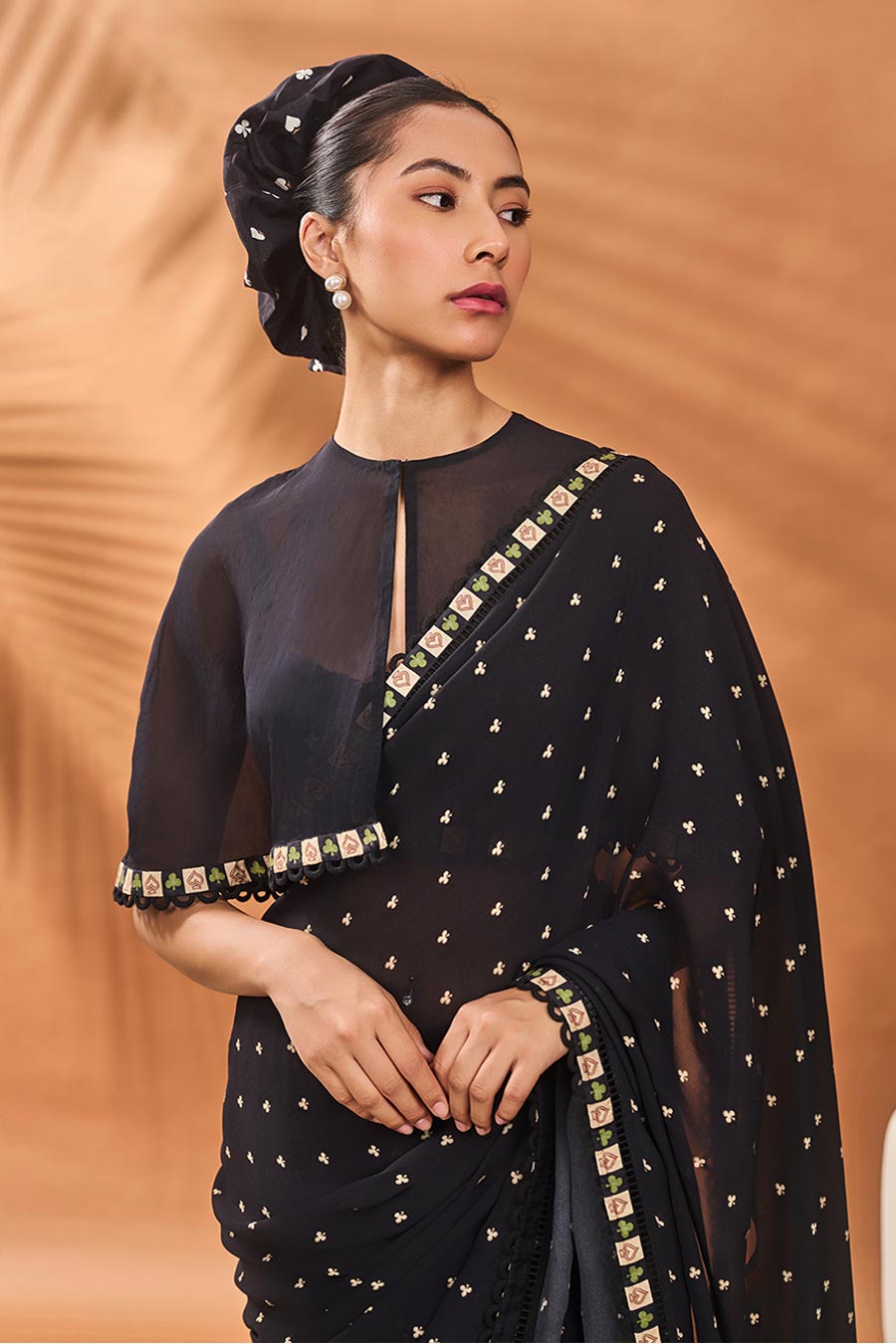 Black Striped All Fours Saree With Blouse Piece