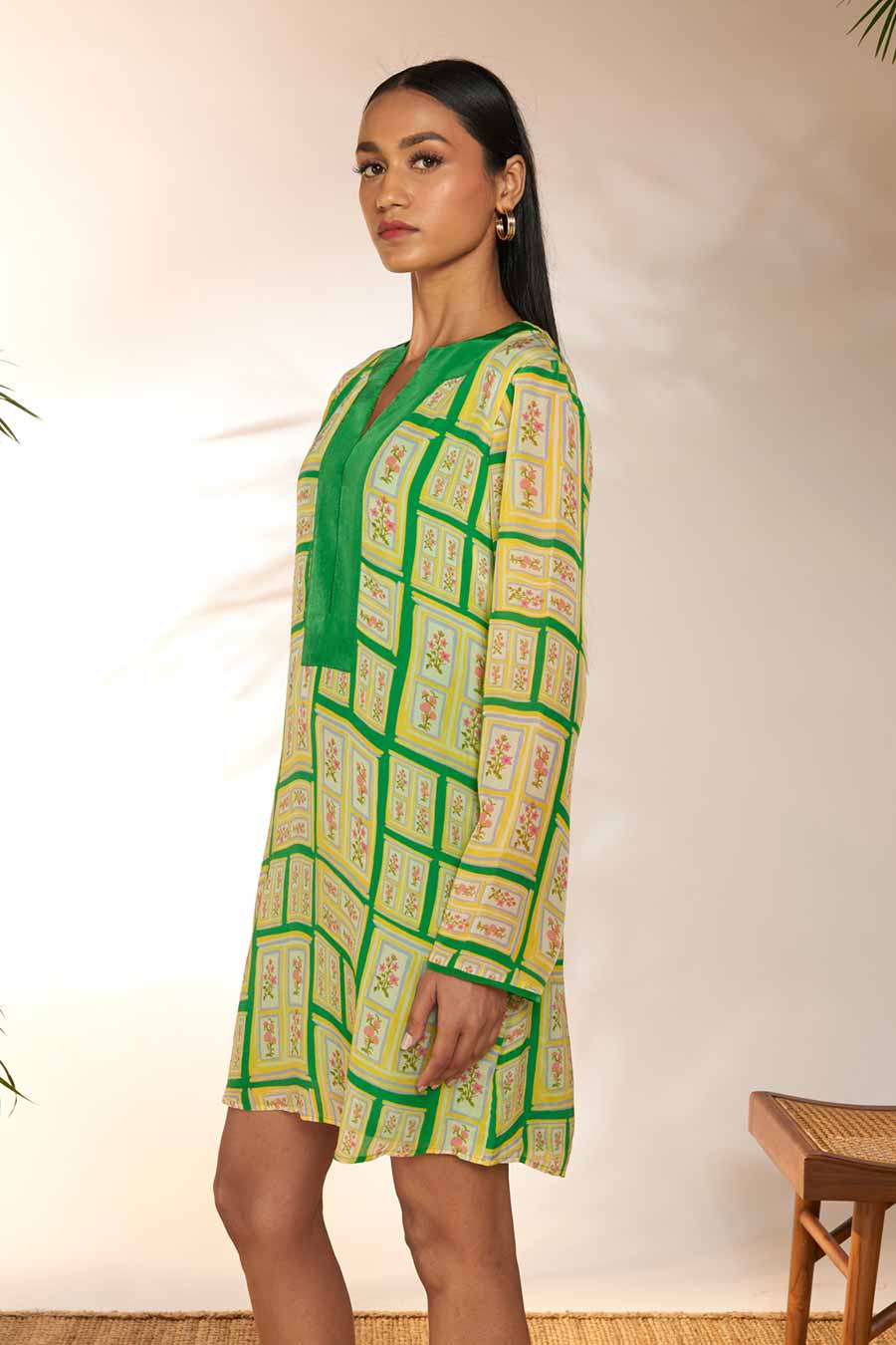 Green Open Doors Printed Mini Dress