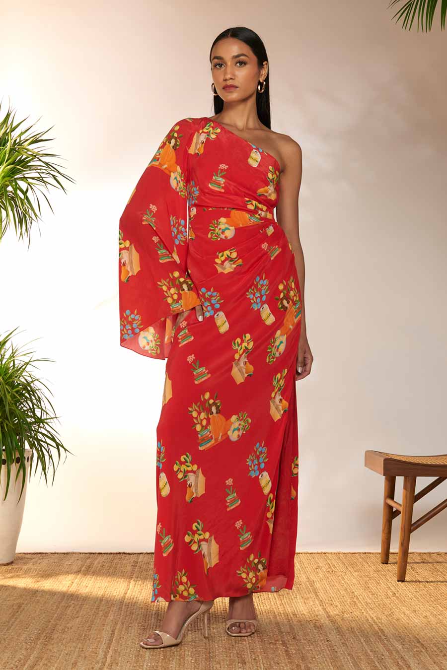 Red Tangy Tango Printed Slit Dress