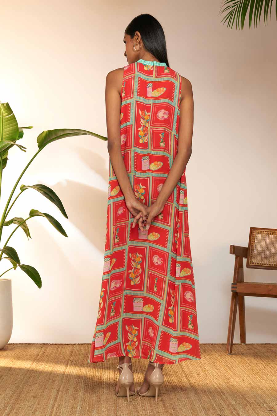Red Checkmate Printed Maxi Dress