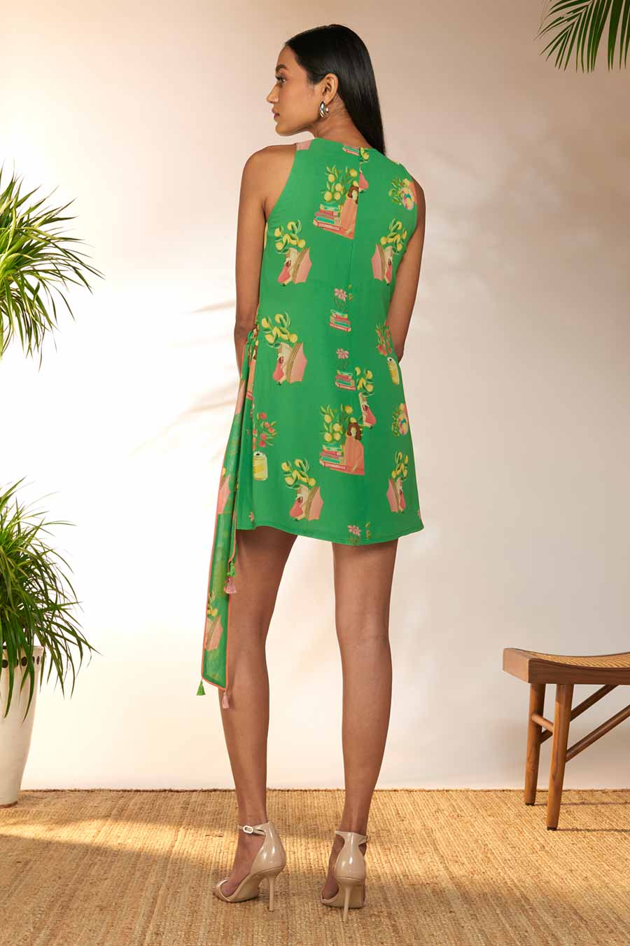 Green Tangy Tango Printed Wrap Dress