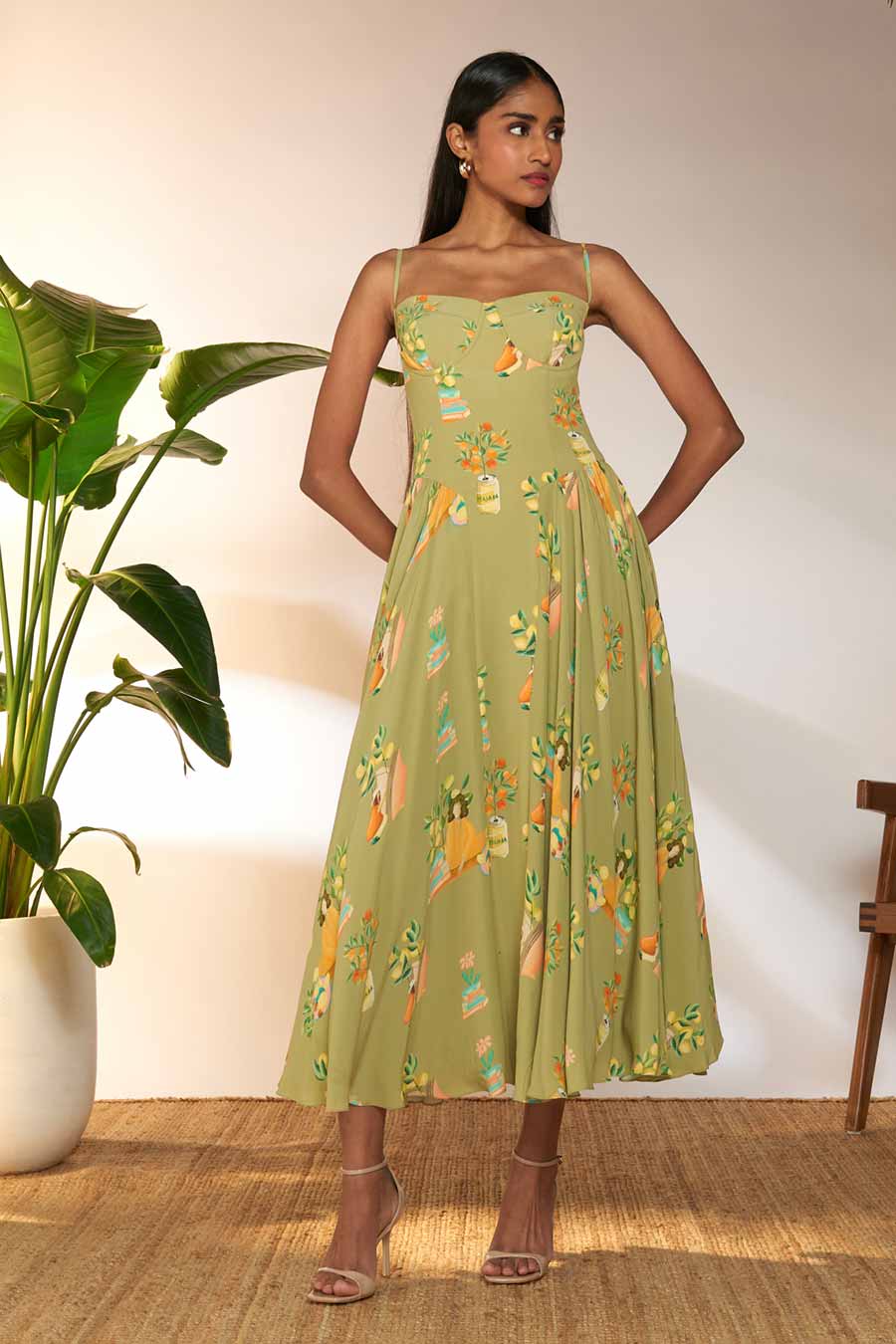 Green Tangy Tango Printed Corset Dress