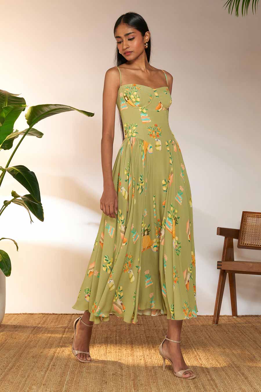 Green Tangy Tango Printed Corset Dress