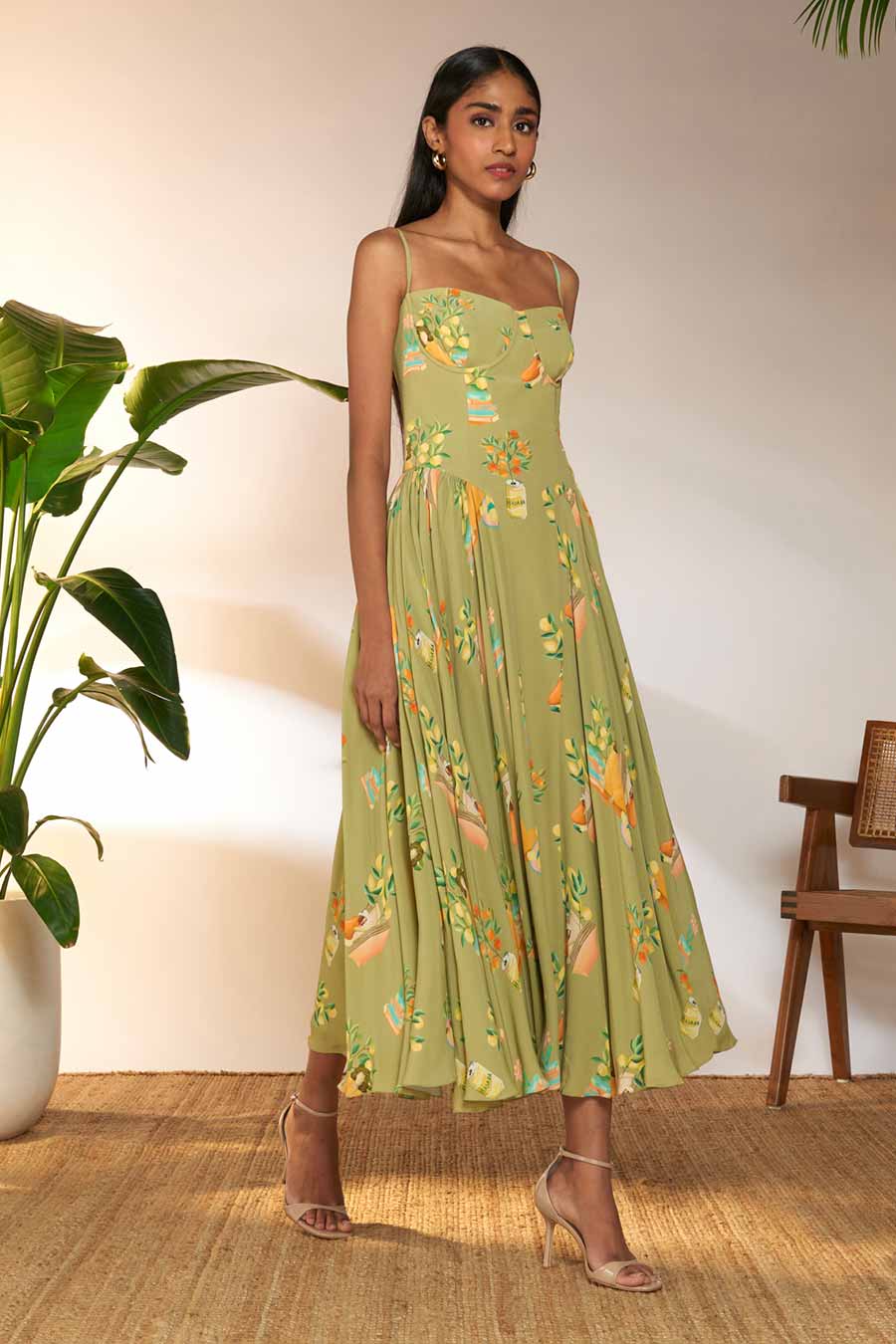 Green Tangy Tango Printed Corset Dress