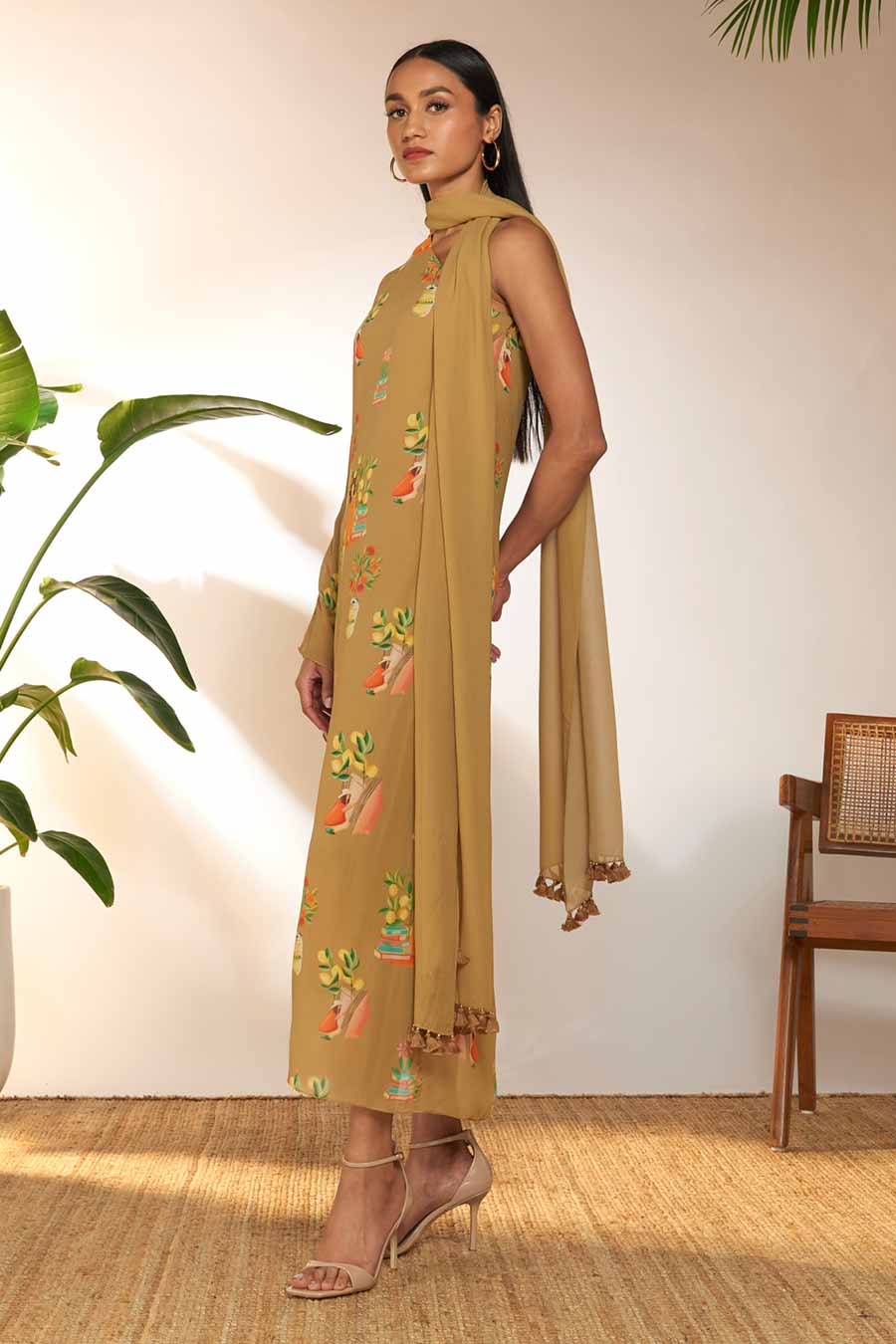 Tan Tangy Tango One-Shoulder Kaftan Dress