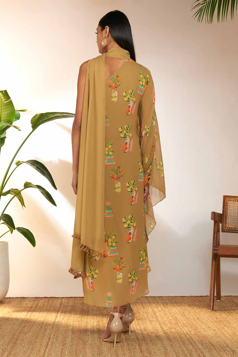 Tan Tangy Tango One-Shoulder Kaftan Dress