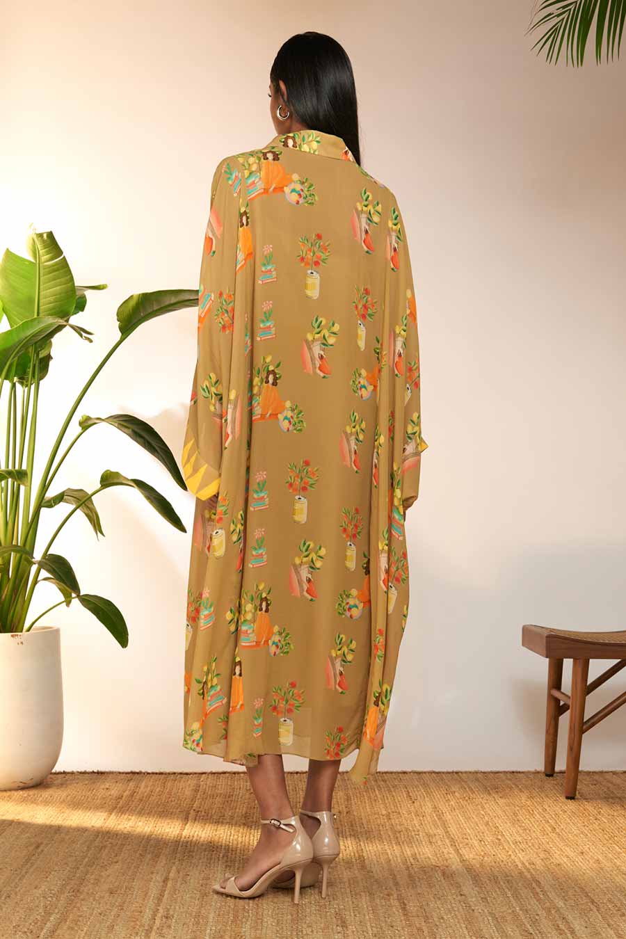 Tan Tangy Tango Printed Collar Kaftan