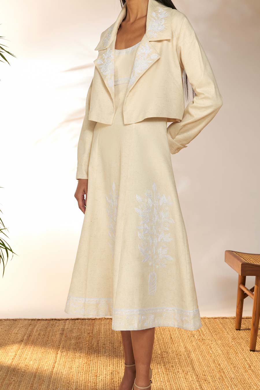 Ivory Pomegranate Embroidred Crop Jacket