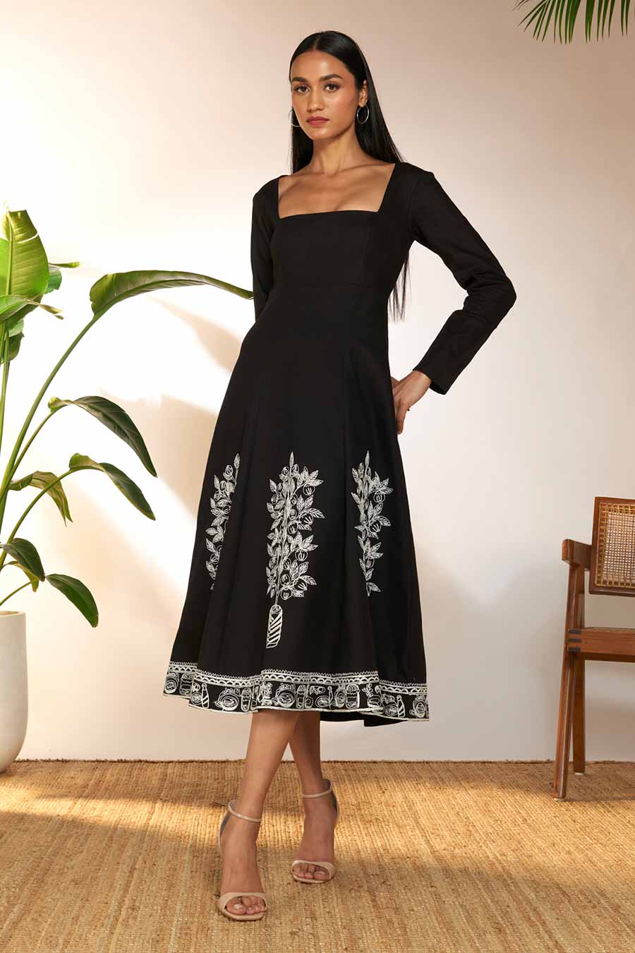 Black Embroidered Panel Dress