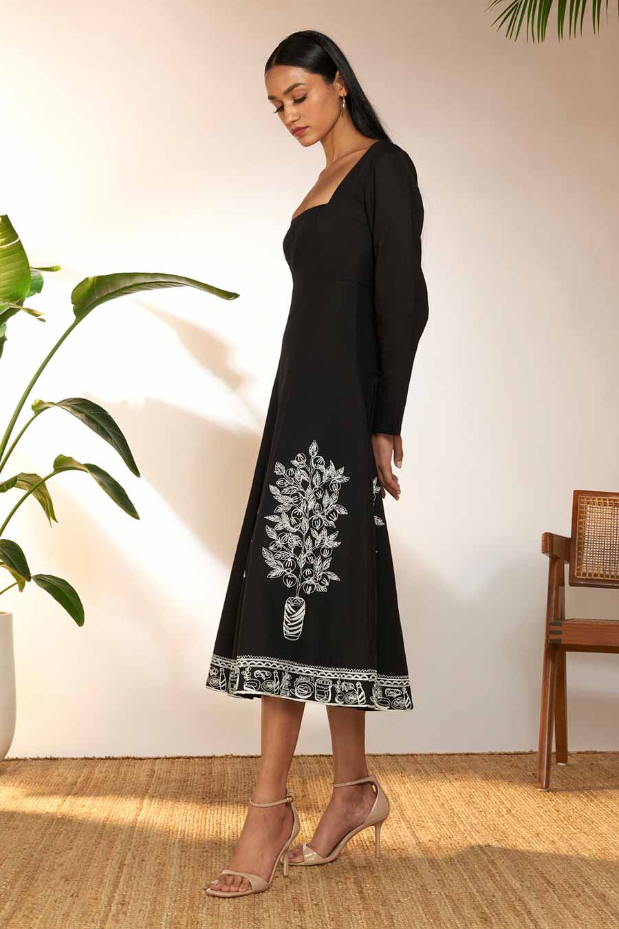 Black Embroidered Panel Dress