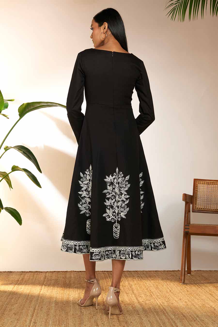 Black Embroidered Panel Dress