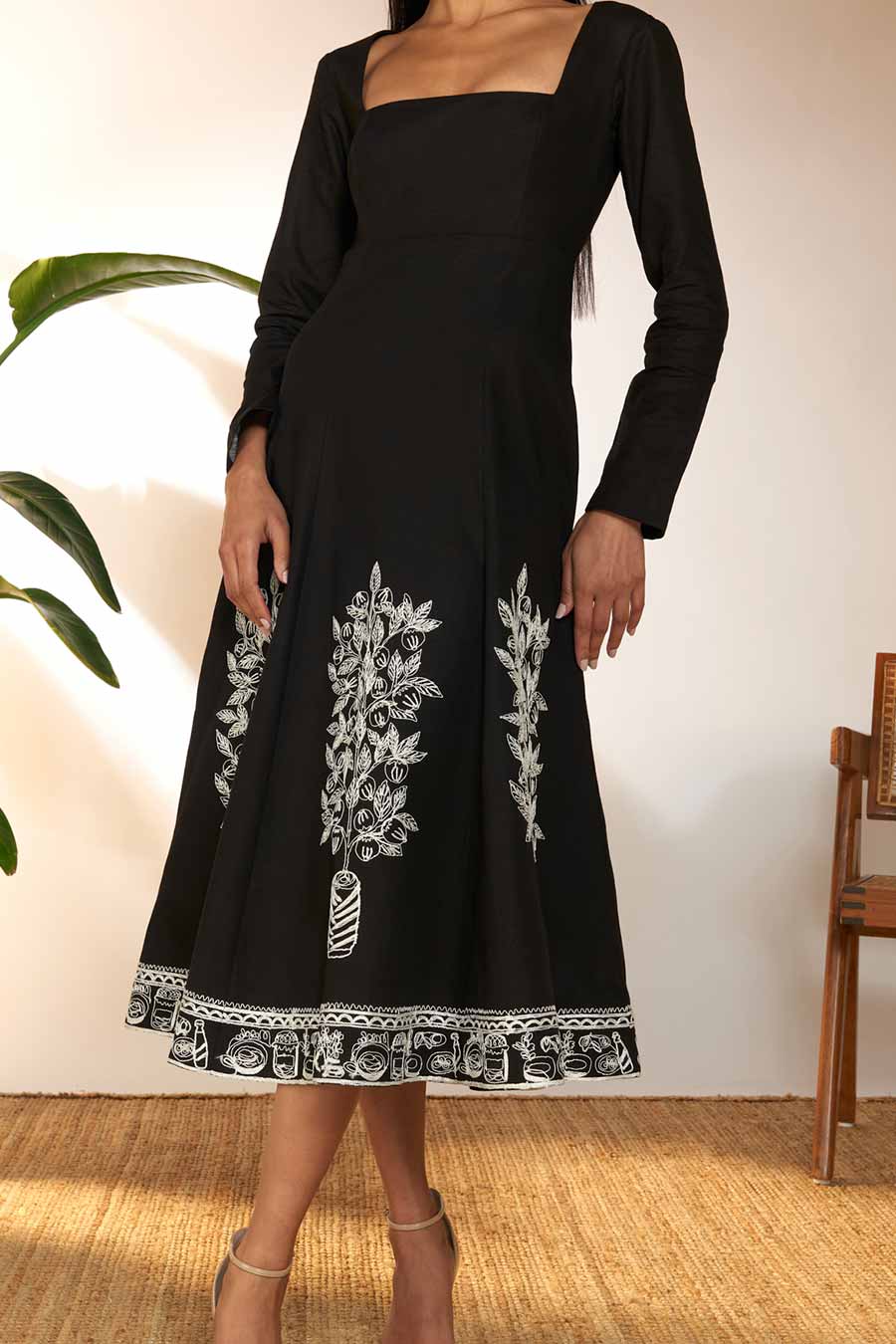 Black Embroidered Panel Dress