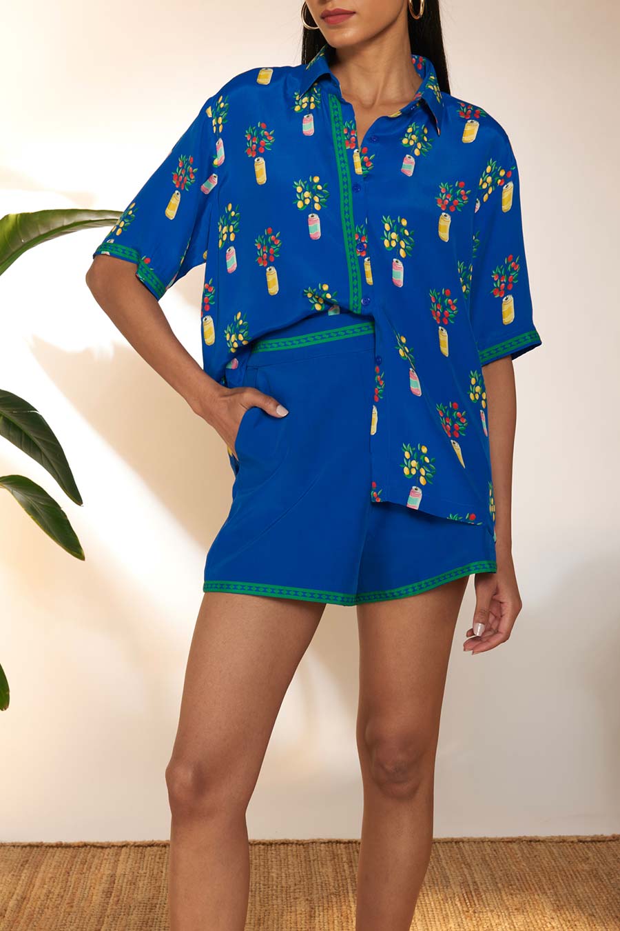 Blue Printed Shirt & Shorts Co-Ord Set