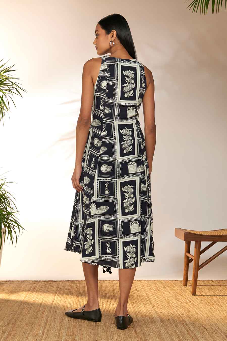 Black & White Checkmate Printed Midi Dress