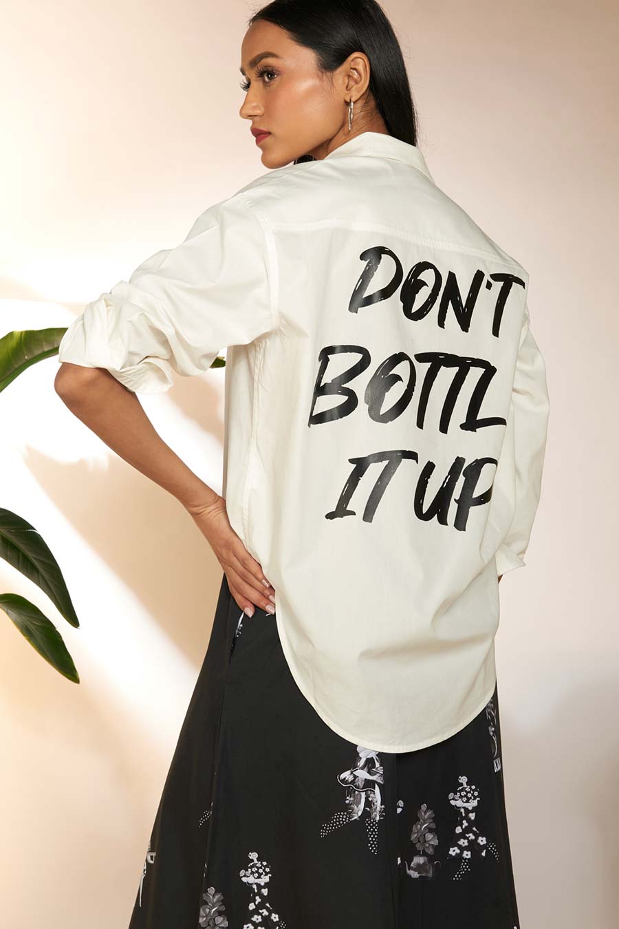White "Don't Bottle It Up" Slogan Shirt
