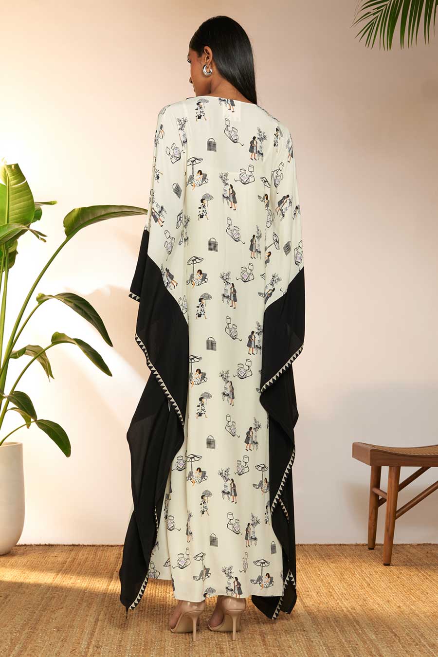 Ivory & Black Contrast Printed Kaftan