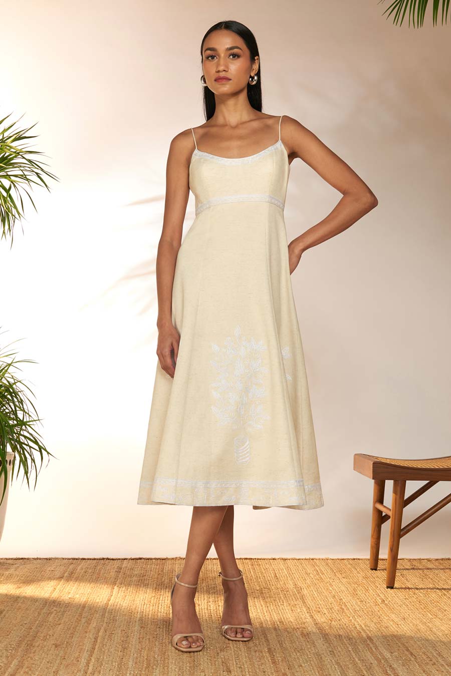 Ivory Embroidered Backless Strappy Dress