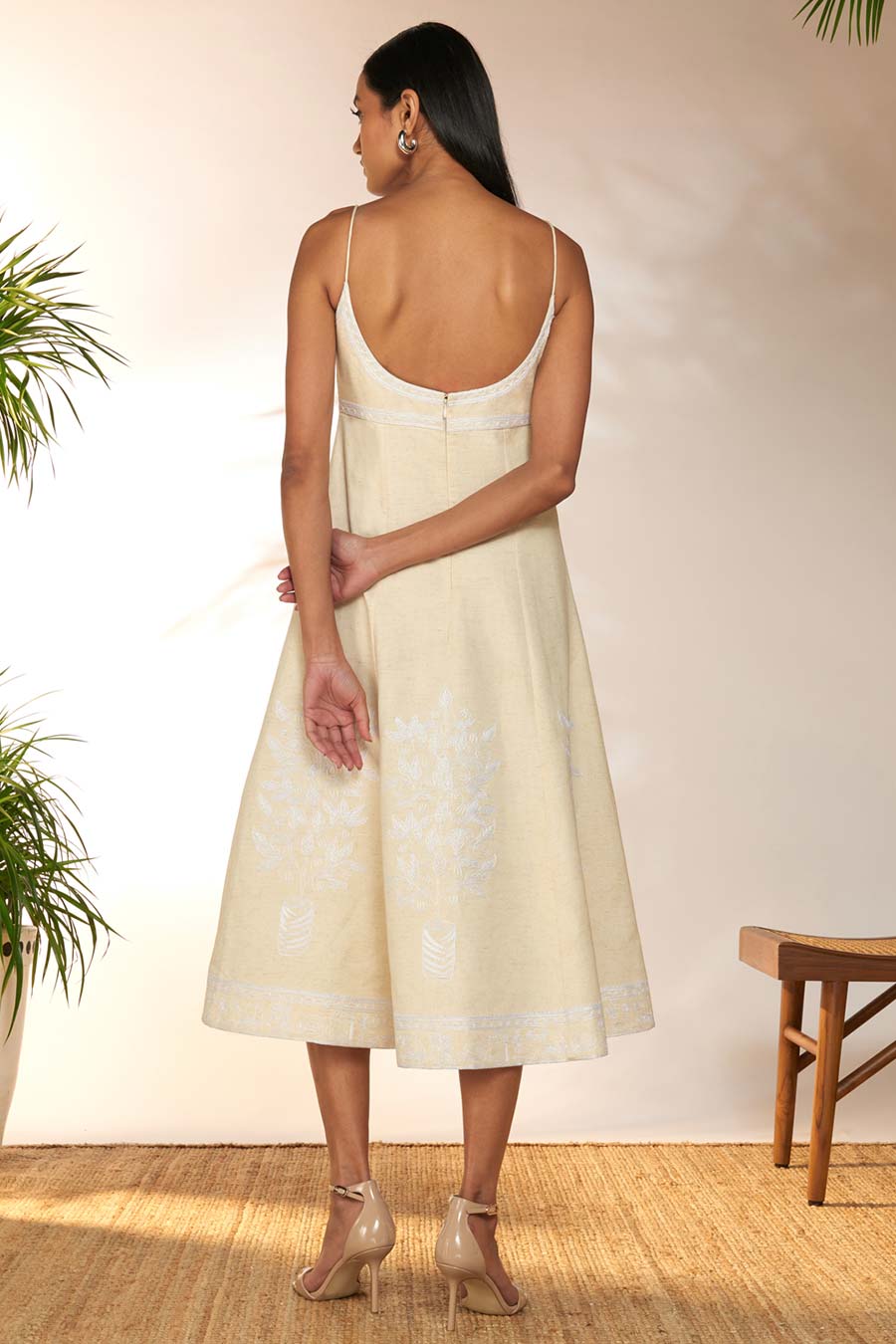 Ivory Embroidered Backless Strappy Dress