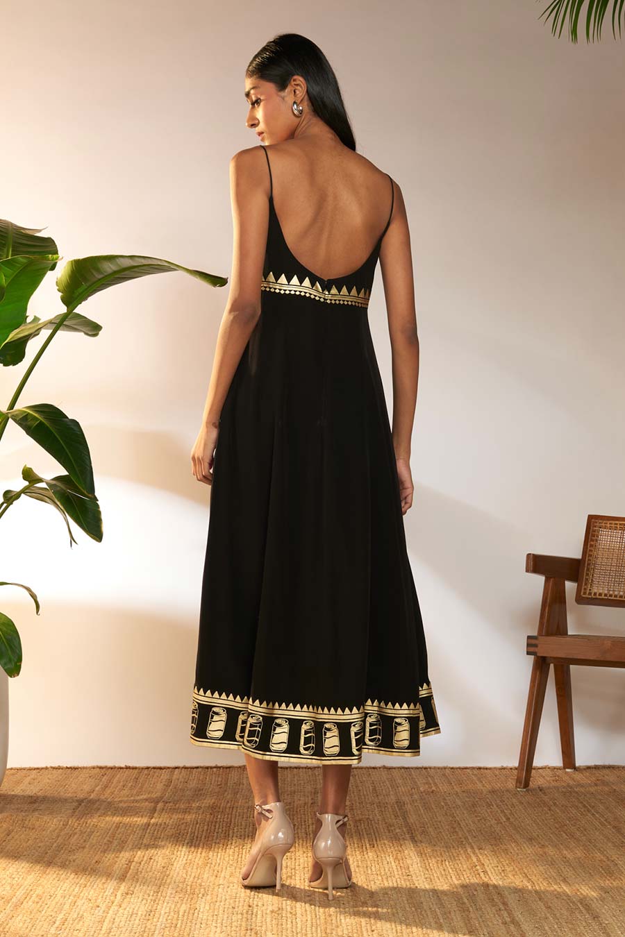 Black Foil Printed Strappy Dress