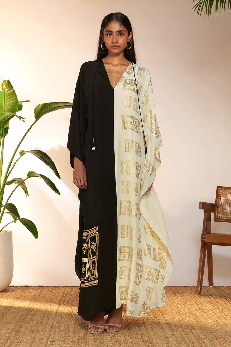 Black & White Open Doors Foil Printed Kaftan