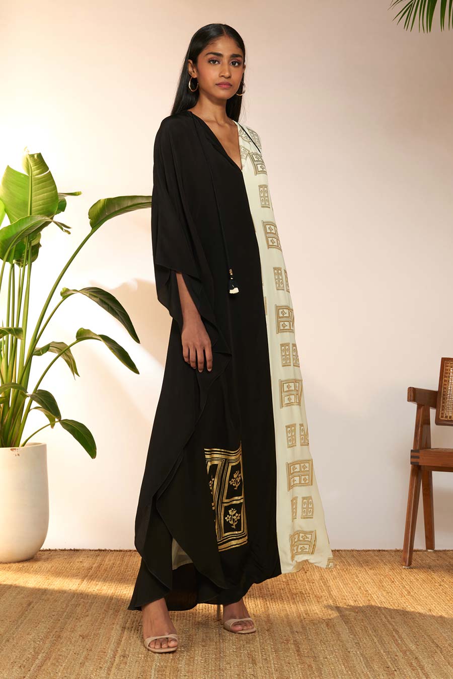 Black & White Open Doors Foil Printed Kaftan