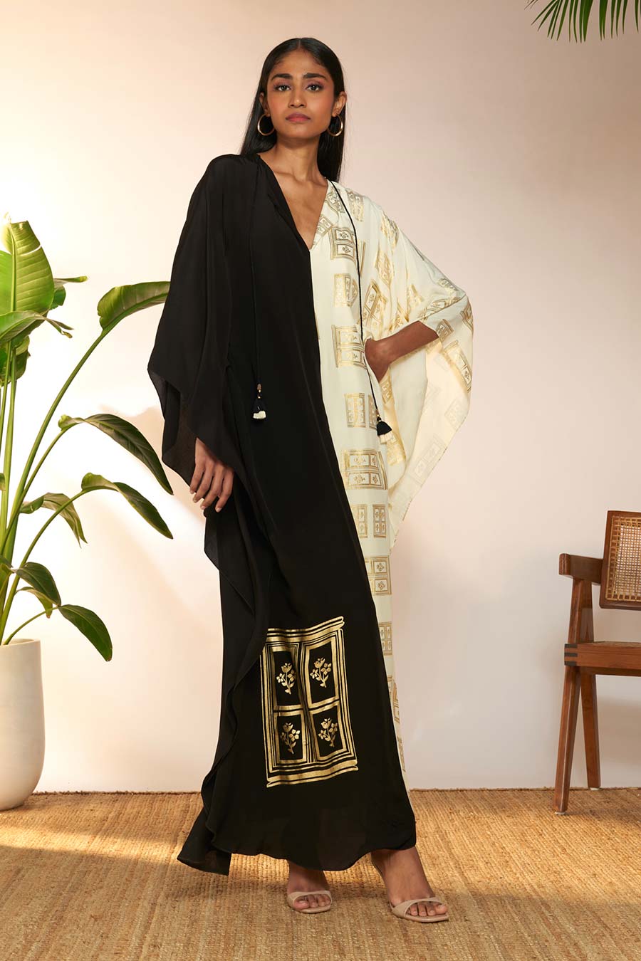 Black & White Open Doors Foil Printed Kaftan