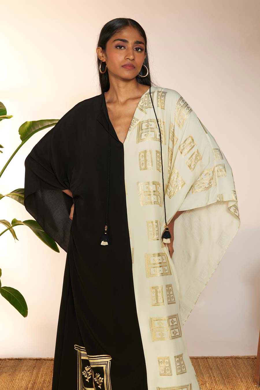 Black & White Open Doors Foil Printed Kaftan