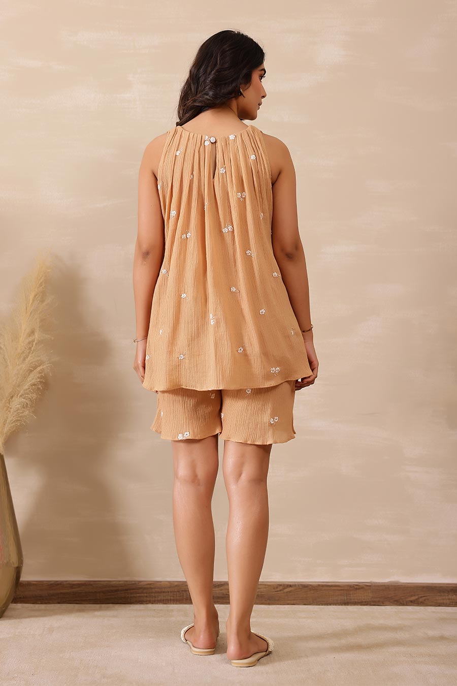 Beige Floral Embroidered Co-Ord Set