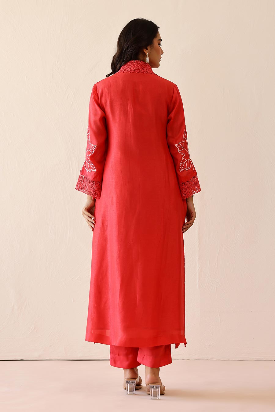 Coral Pink Embroidered Tunic & Pant Set