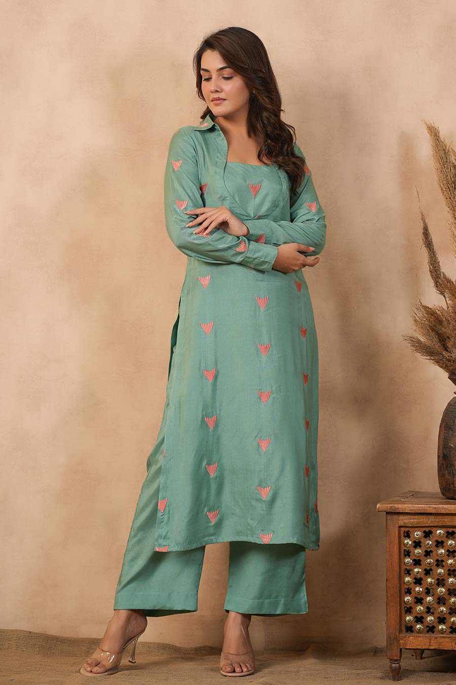 Green Embroidered Tunic & Pant Set