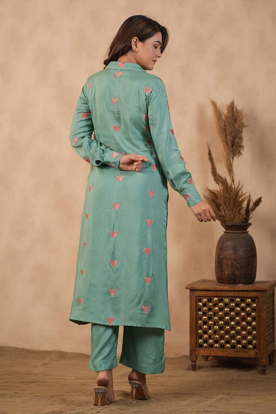 Green Embroidered Tunic & Pant Set