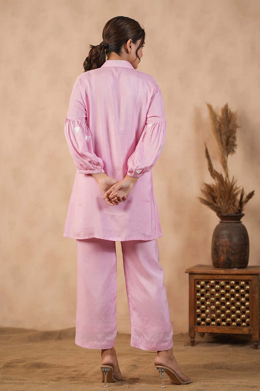 Pink Long Shirt & Pant Co-Ord Set