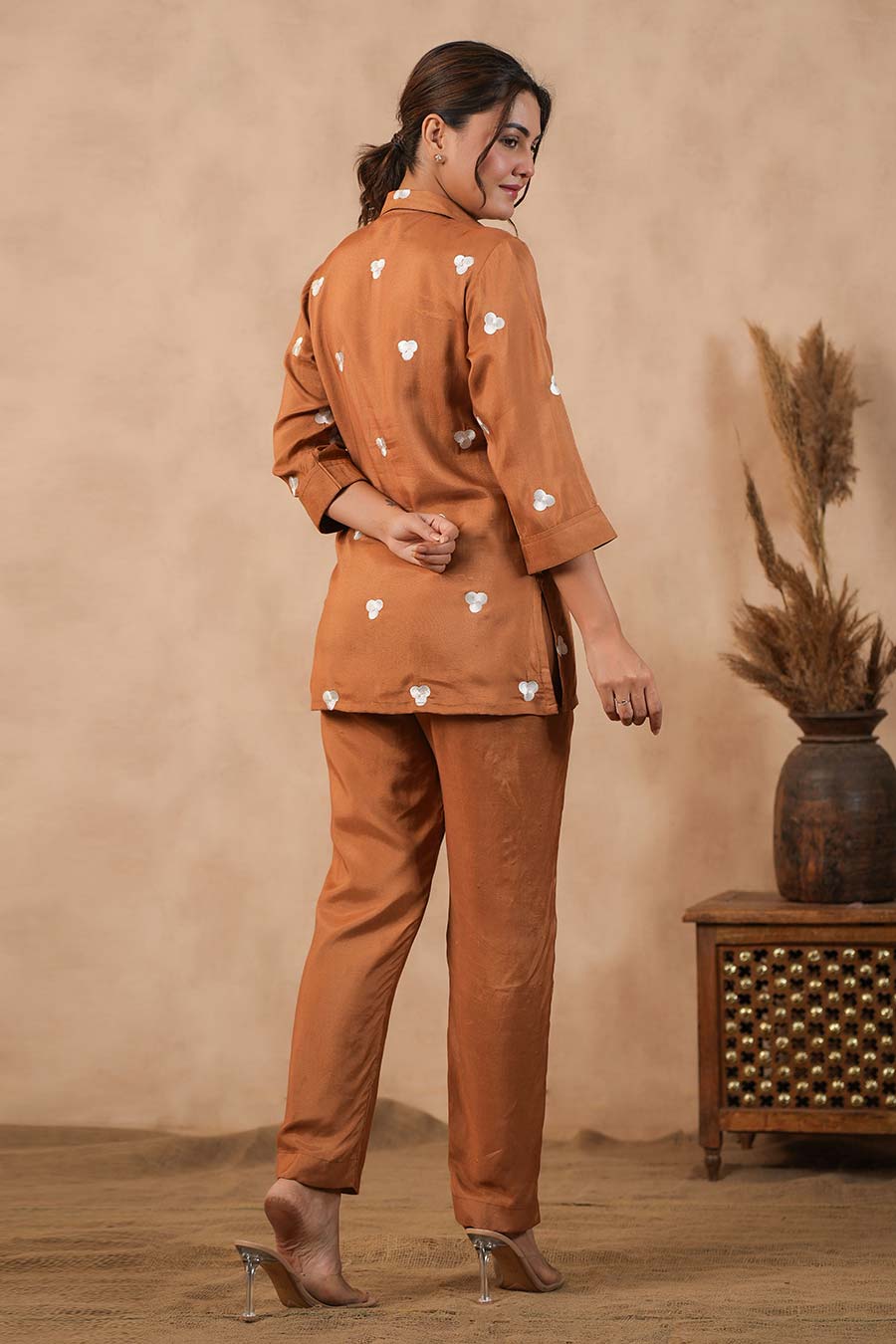 Brown Embroidered Co-Ord Set