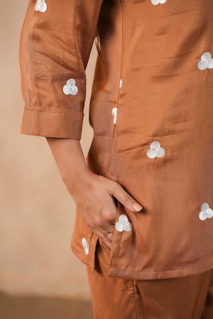 Brown Embroidered Co-Ord Set